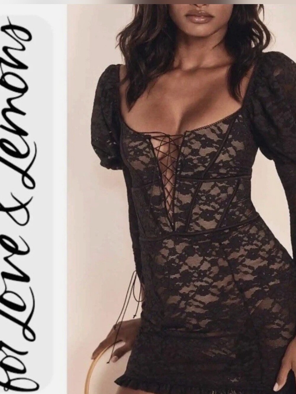 For Love & Lemons Black Lace Corset VIOLETTA DRESS